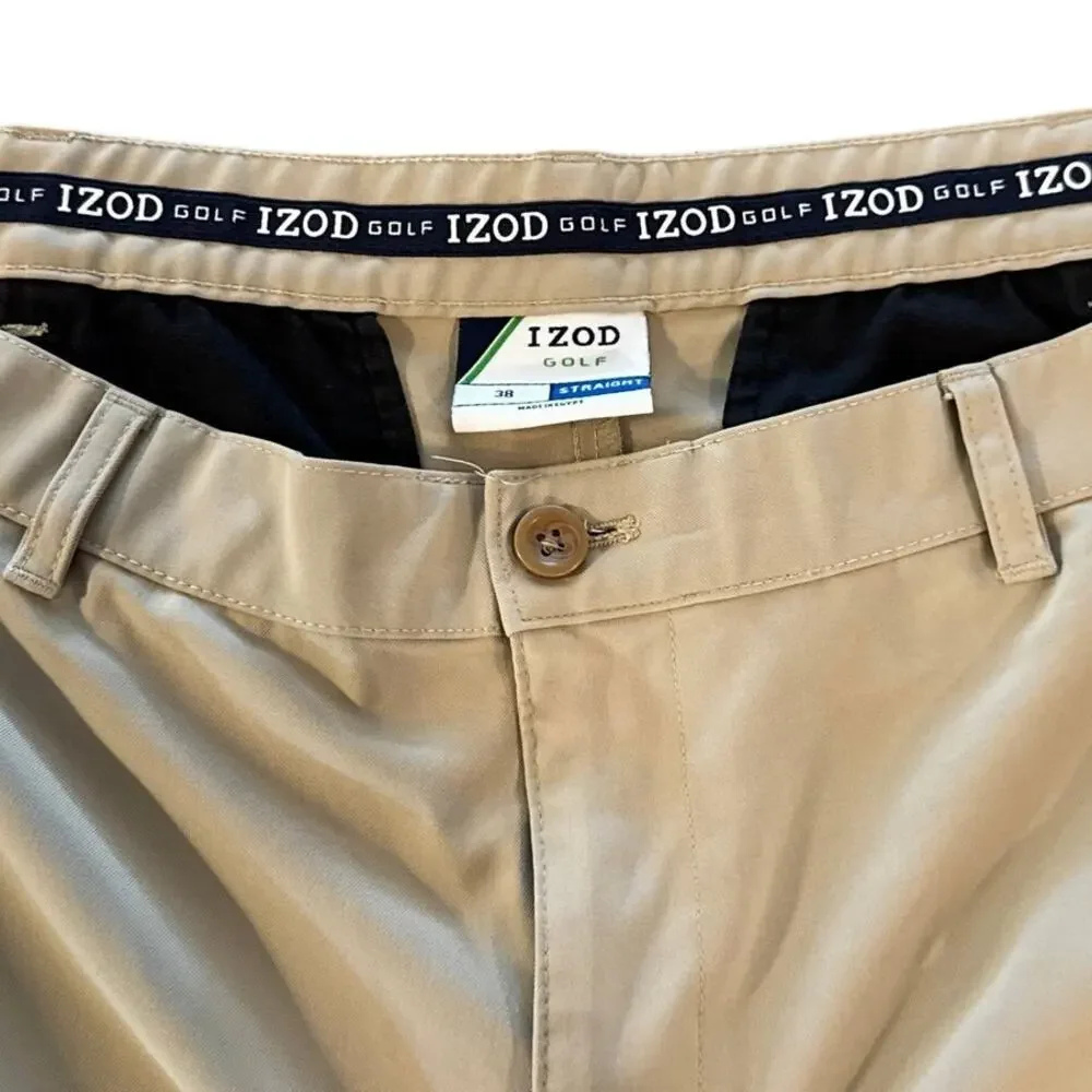 IZOD Golf Shorts Men’s 38 Khaki Straight Fit Performance Flat Front